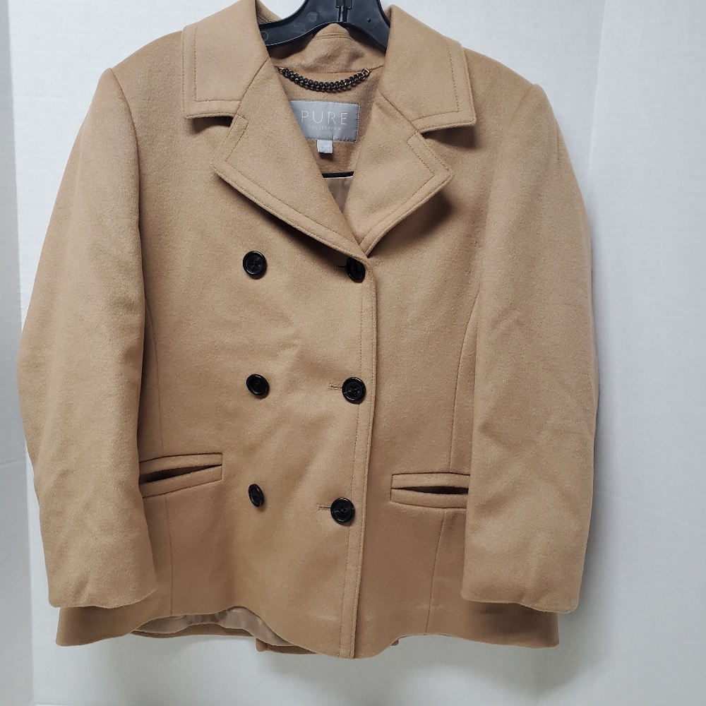 Pure Collection Wool Cashmere Short Pea Coat Tan Camel Sz 8/10 Medium